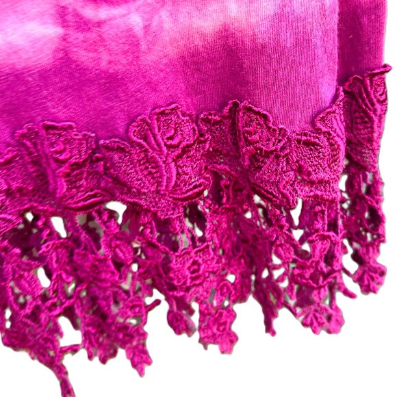 3/$25 🆕Handmade Magenta Tie-Dye Lace Hem Tunic | Cotton/Lycra | Boho Festival - Picture 2 of 6